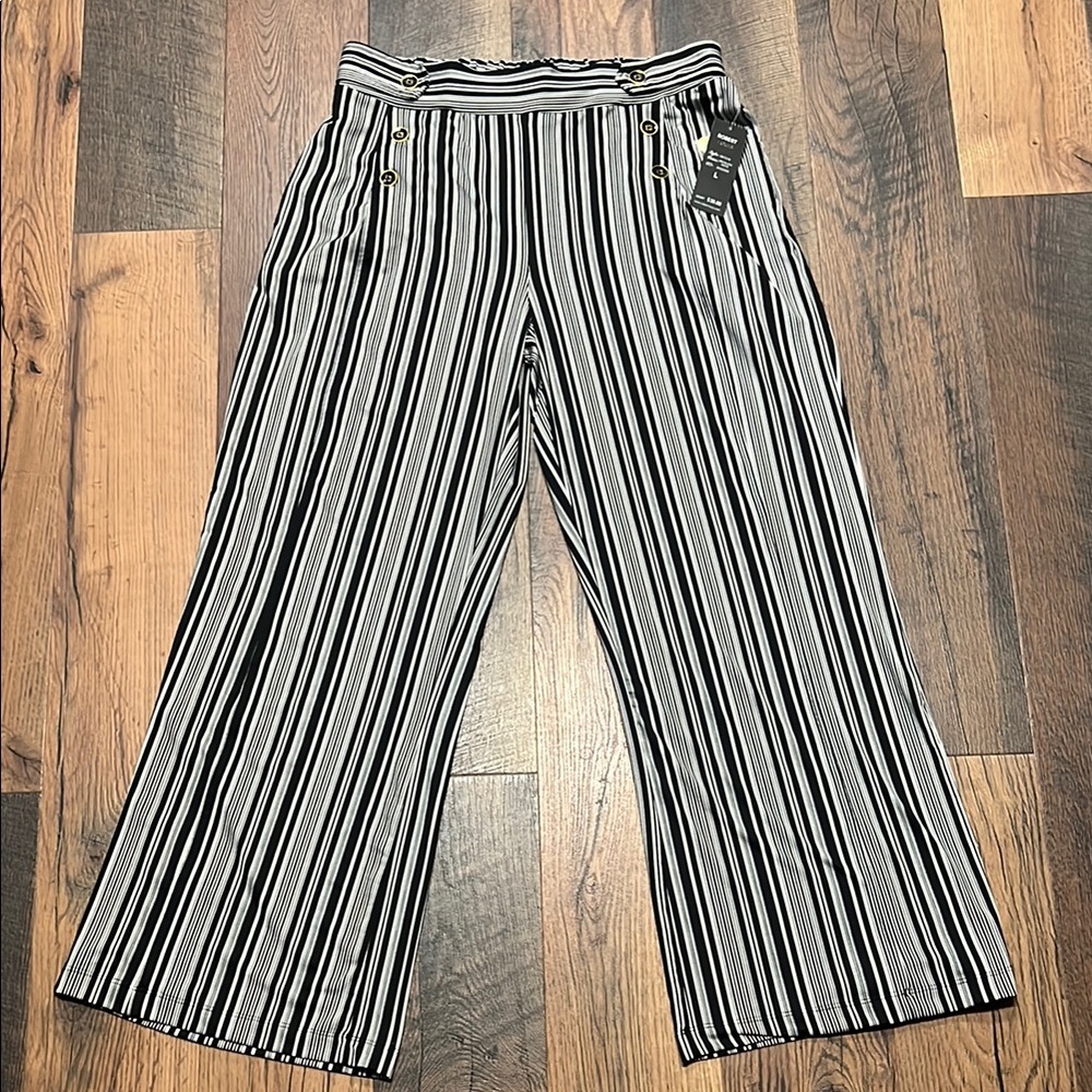 Robert Louis Black and White Striped Wide Leg Pants